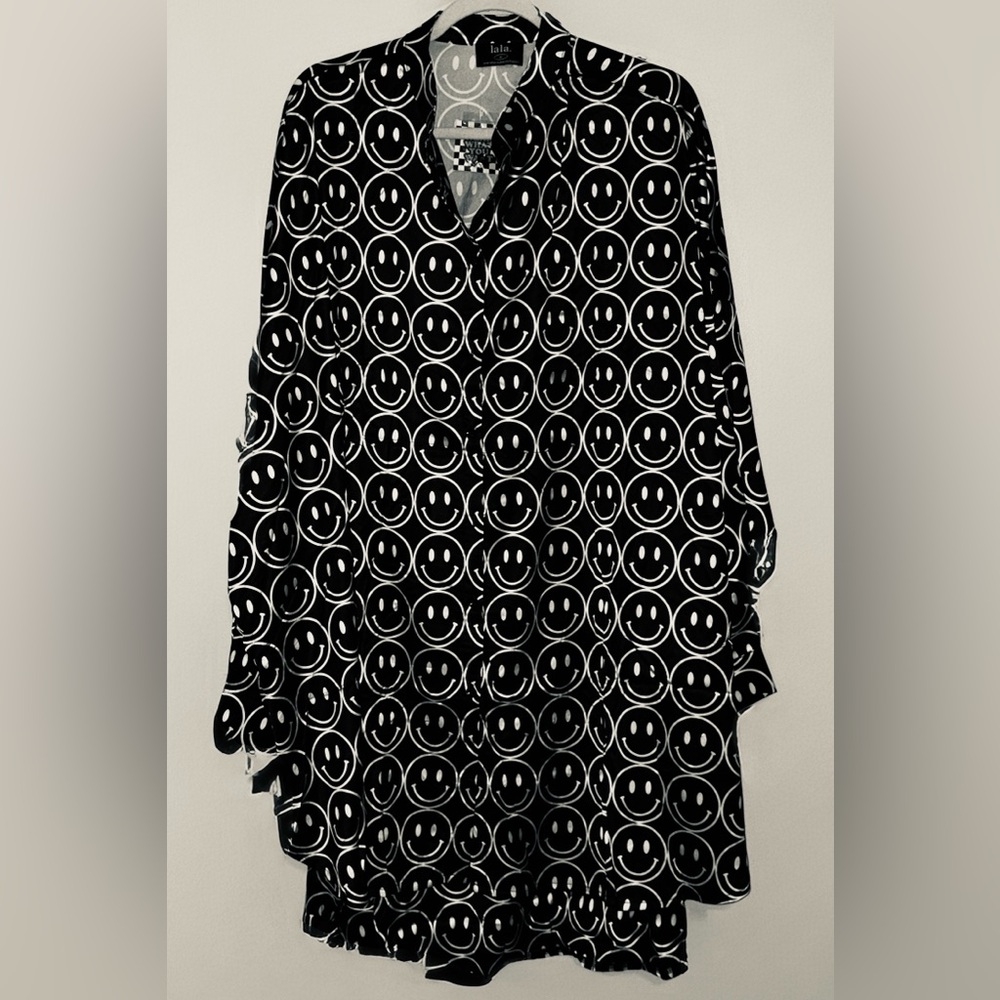 Dressed In Lala Smiley Face Women's Medium M Satin Playsuit Lounge Top Only